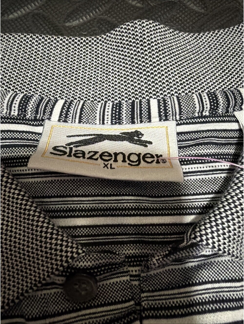 Vintage Slazenger Polo Shirt Mens XL Gray Striped 100% Cotton, Made In Hong Kong - Picture 3 of 7